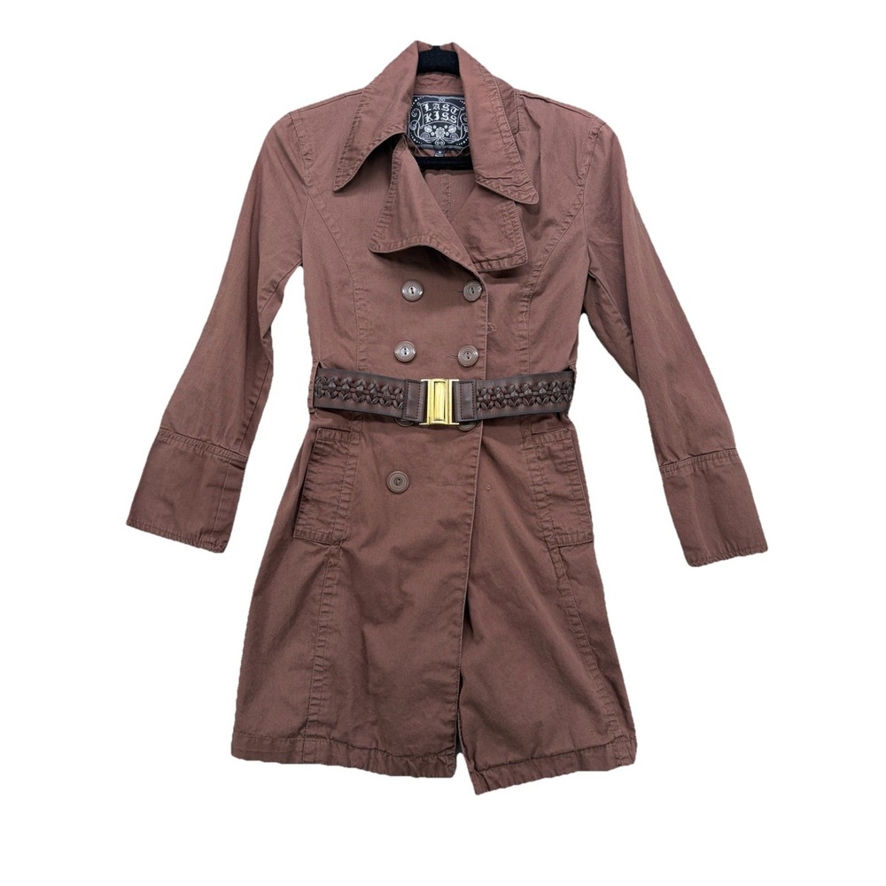 Y2k Last Kiss Trench Coat Womens Double Breasted Jacket Chocolate Brown Med